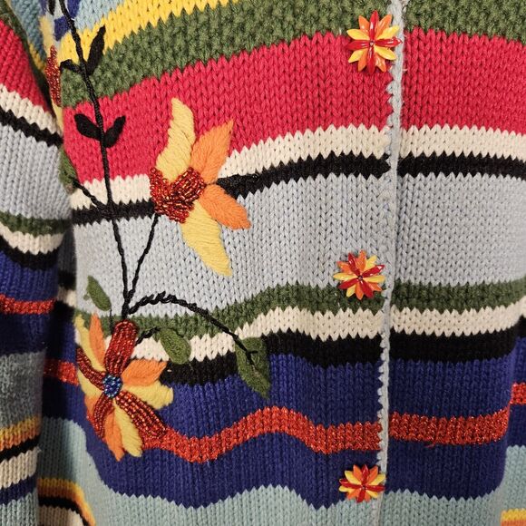 Storybook Knits VTG Cardigan Sweater Floral Beaded Embroidered Handmade Size L - Picture 5 of 14